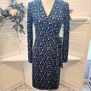 LARK & RO NEW BLUE/YELLOW WRAP DRESS SIZE XS
